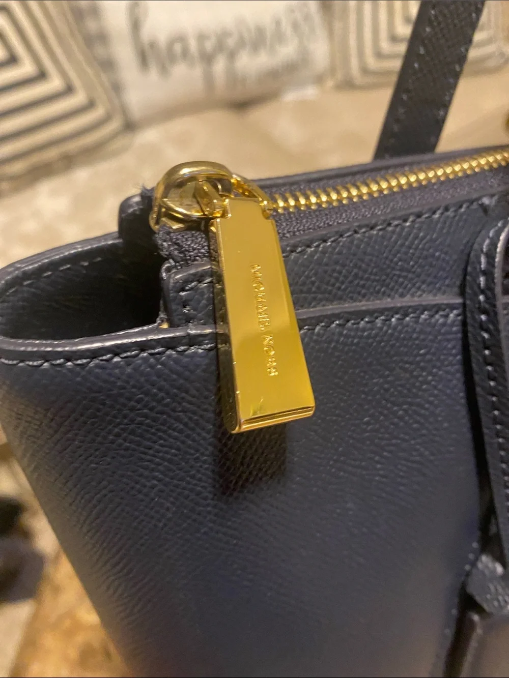 Michael Kors Dark Navy Saffiano Tote with Gold Hardware